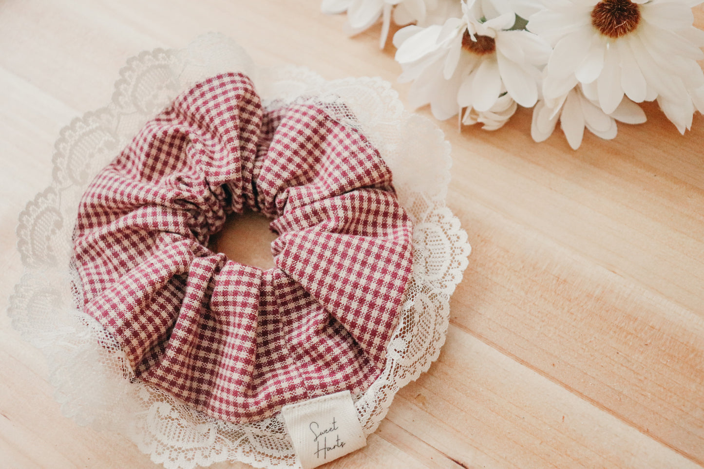 XL Fall Gingham Lace Scrunchie