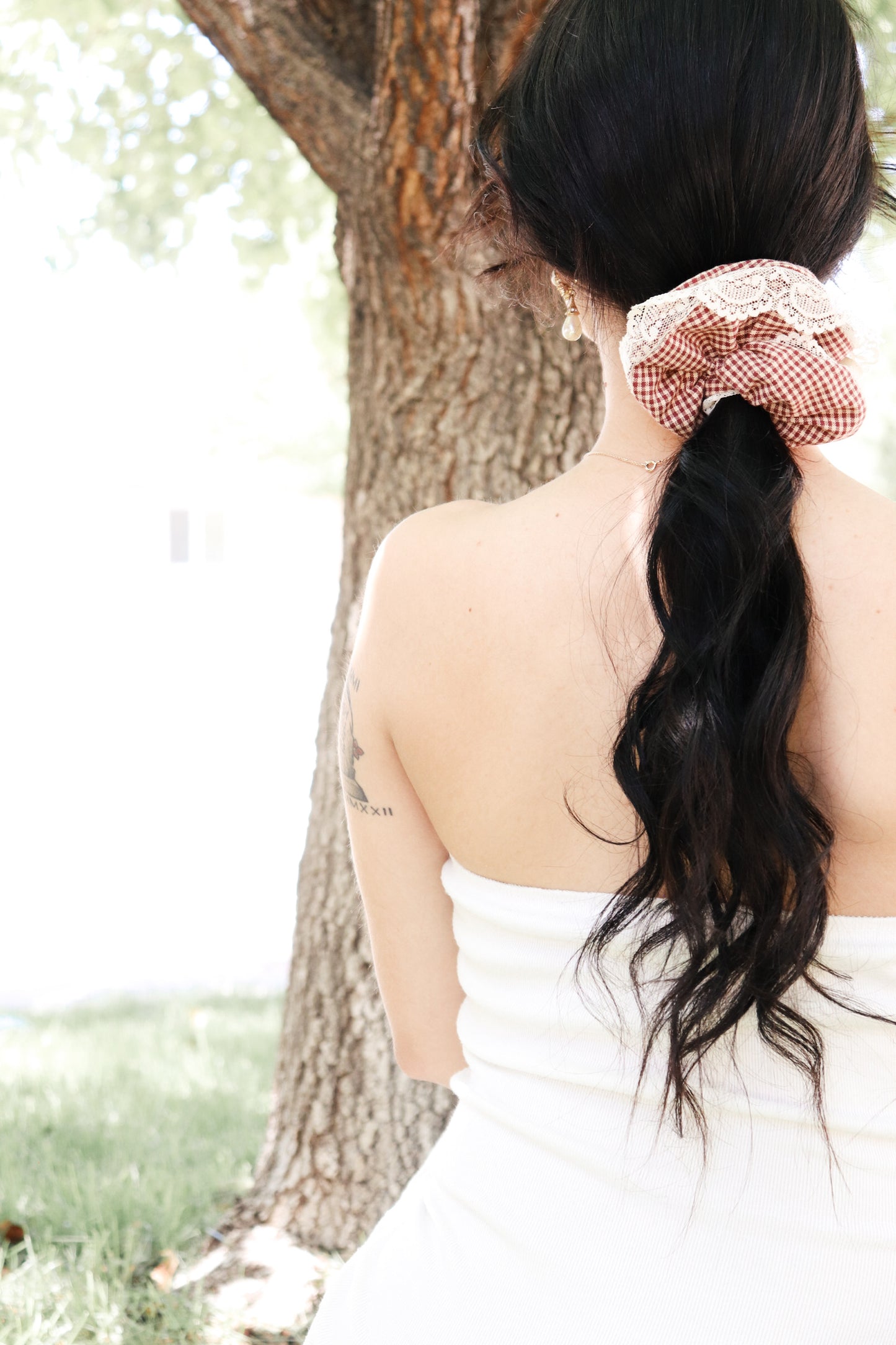 XL Fall Gingham Lace Scrunchie