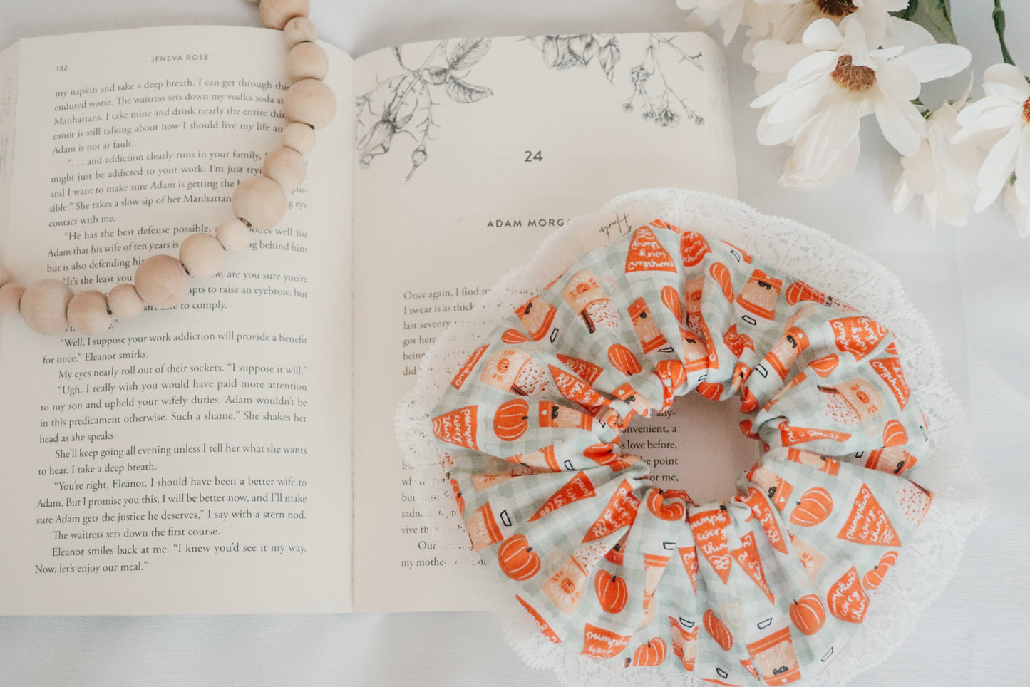 XL Pumpkin Spice Gingham Lace Scrunchie