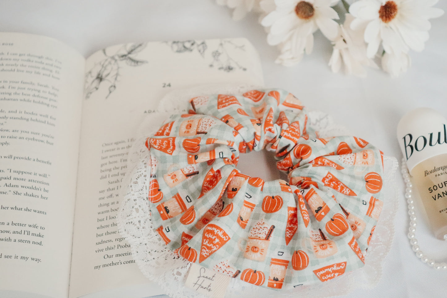 XL Pumpkin Spice Gingham Lace Scrunchie