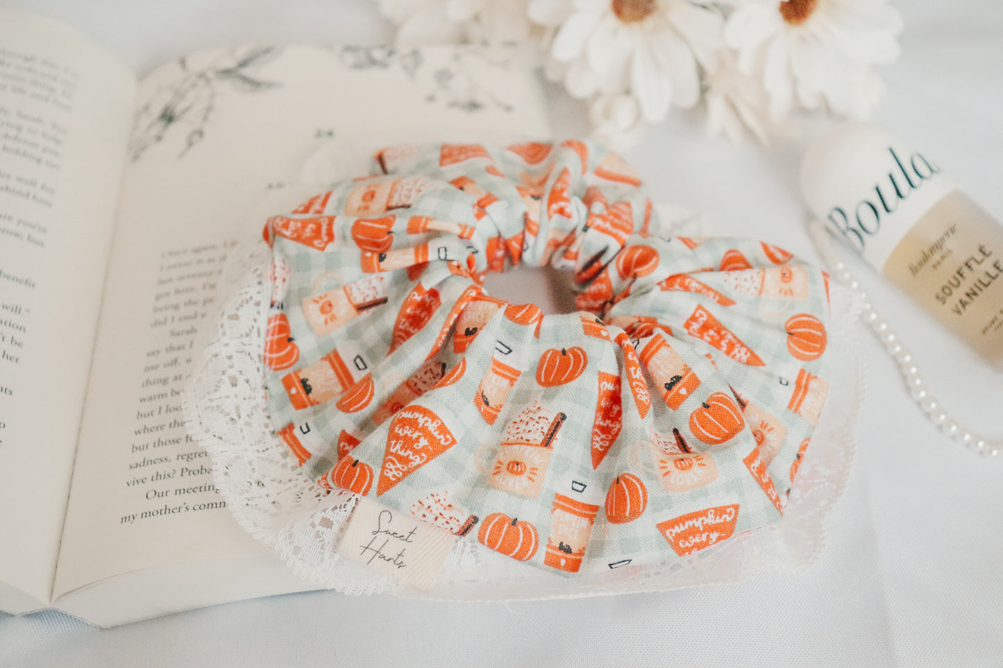 XL Pumpkin Spice Gingham Lace Scrunchie
