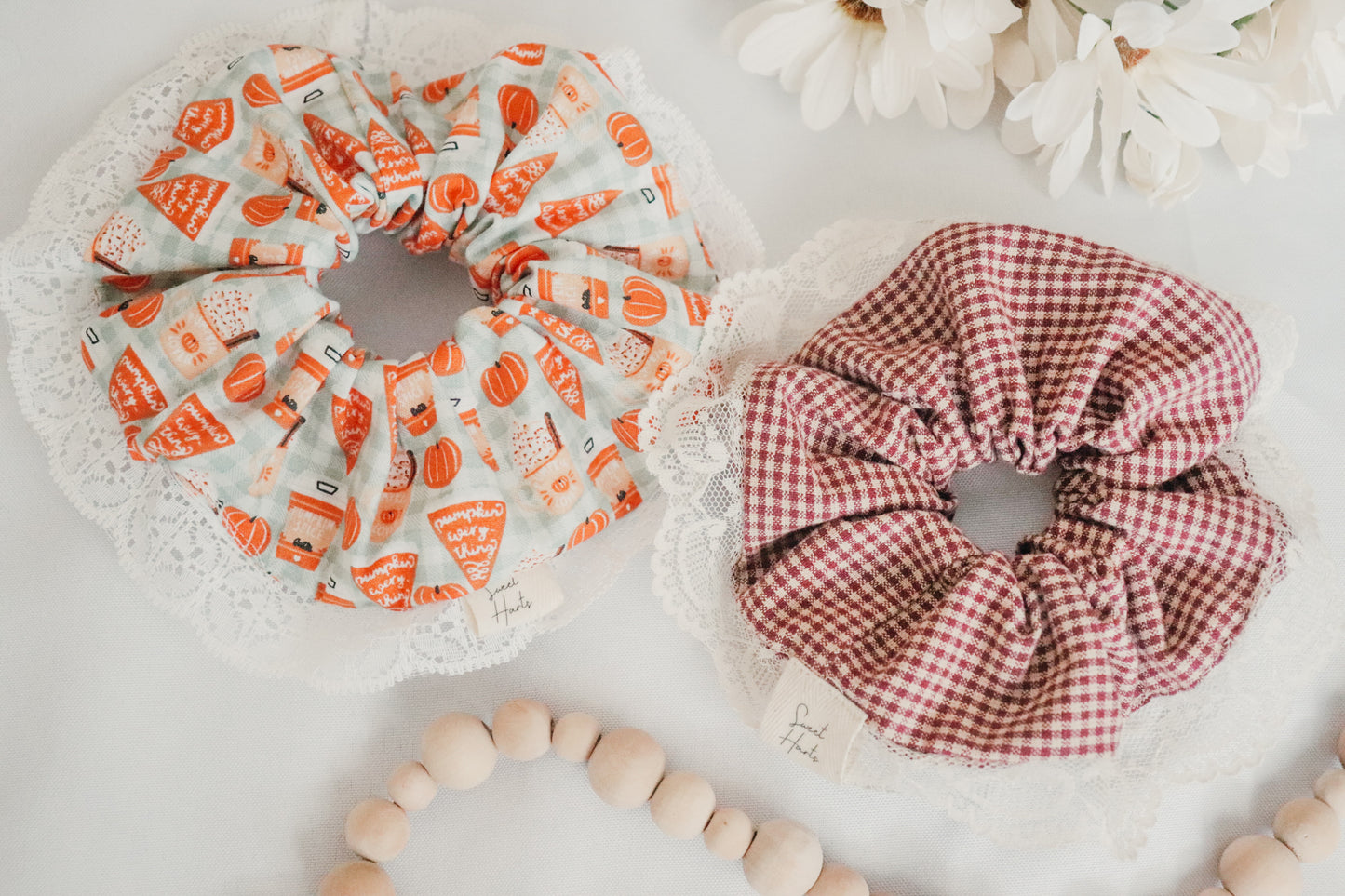 XL Pumpkin Spice Gingham Lace Scrunchie