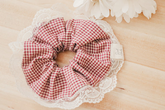 XL Fall Gingham Lace Scrunchie
