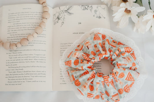 XL Pumpkin Spice Gingham Lace Scrunchie